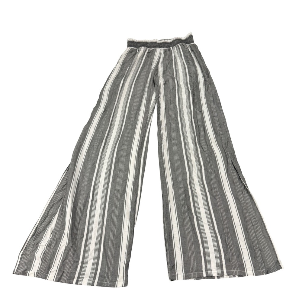 Drew Womens Grey White Striped‎ Wide Leg Side Slit Smocked Waist Pants Size S